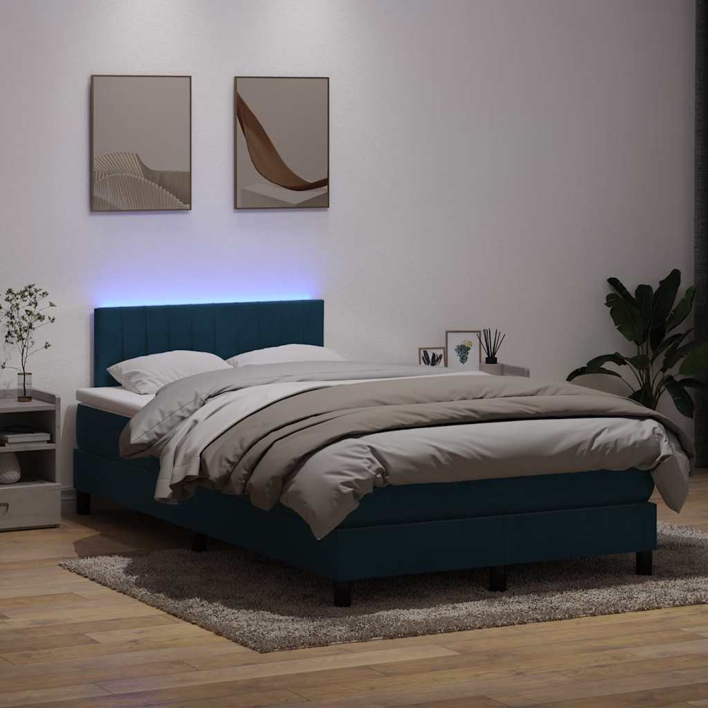 Sommier à lattes de lit et matelas et LED bleu foncé 120x220cm velours - XIOS
