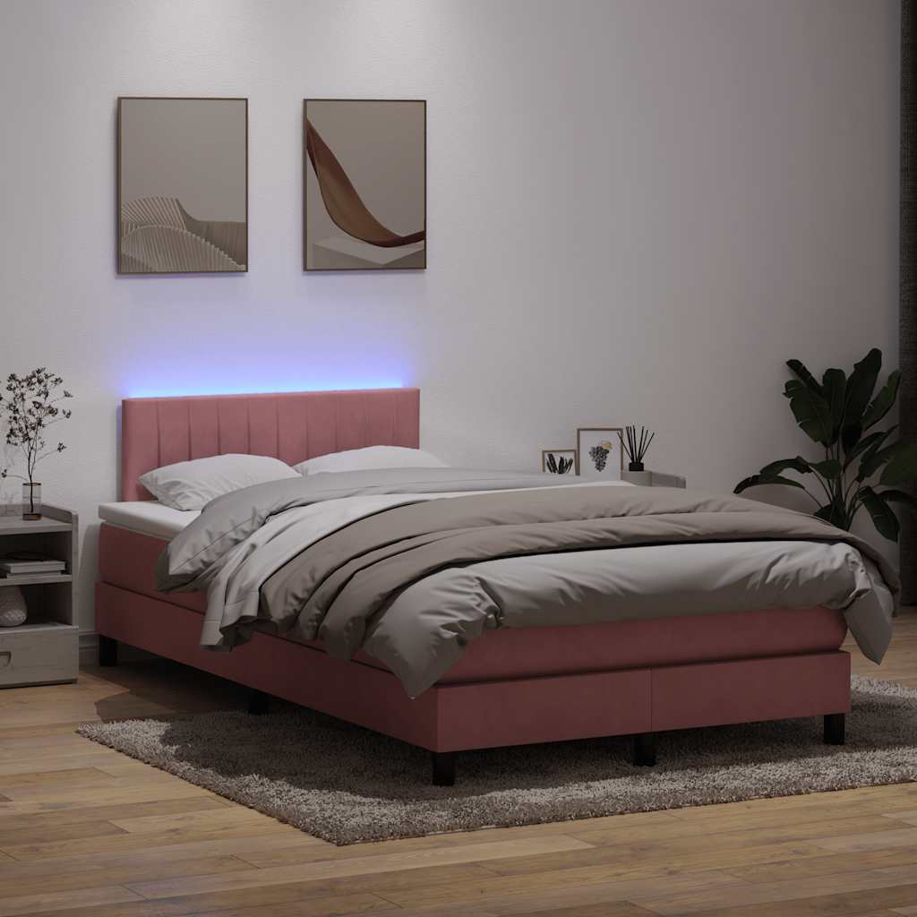 Sommier à lattes de lit avec matelas et LED rose 120x220 cm velours - XIOS
