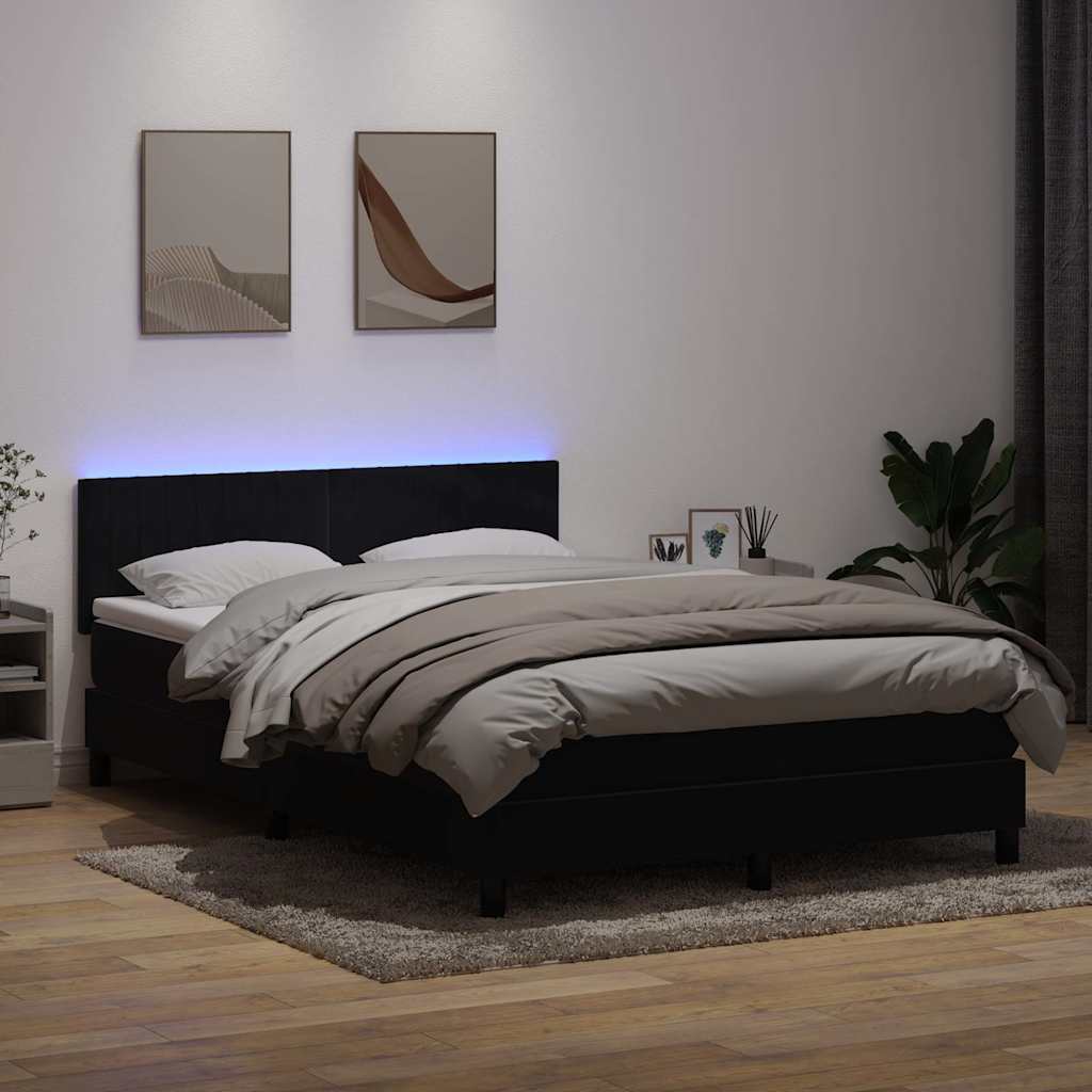 Sommier à lattes de lit avec matelas et LED noir 140x220 cm velours - XIOS