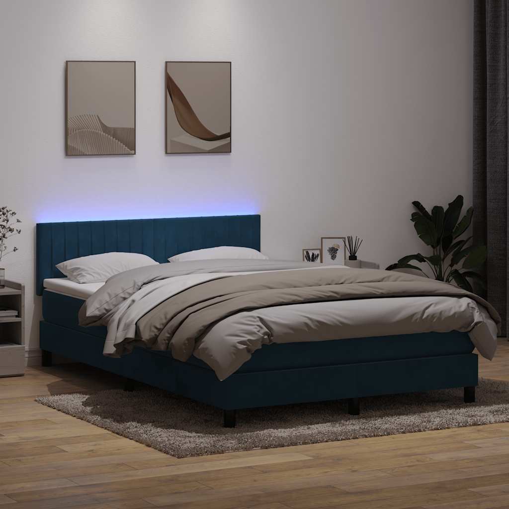 Sommier à lattes de lit et matelas et LED bleu foncé 140x220cm velours - XIOS