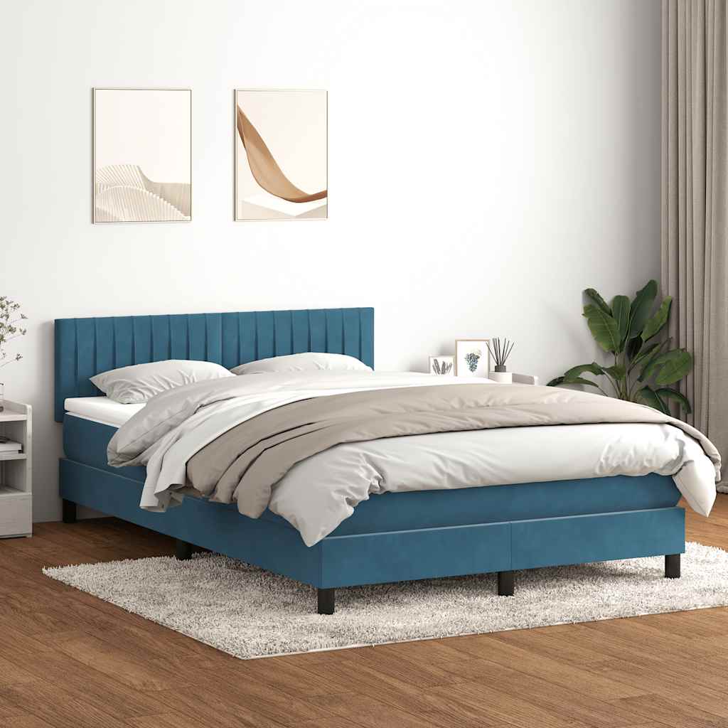 Sommier à lattes de lit et matelas et LED bleu foncé 140x220cm velours - XIOS