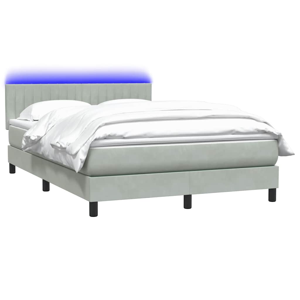 Sommier à lattes de lit et matelas et LED gris clair 160x220cm velours - XIOS