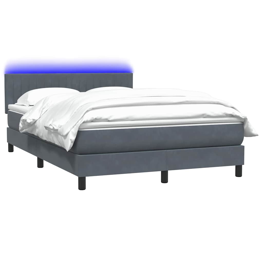 Sommier à lattes de lit et matelas et LED gris foncé 160x220cm velours - XIOS