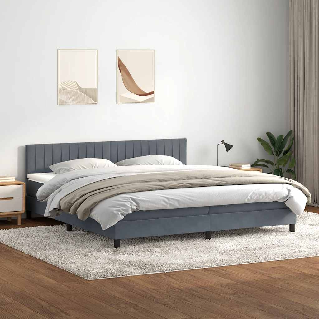 Sommier à lattes de lit et matelas et LED gris foncé 180x220cm velours - XIOS