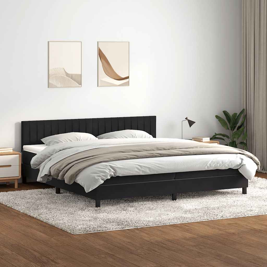 Sommier à lattes de lit avec matelas et LED noir 200x220 cm velours - XIOS