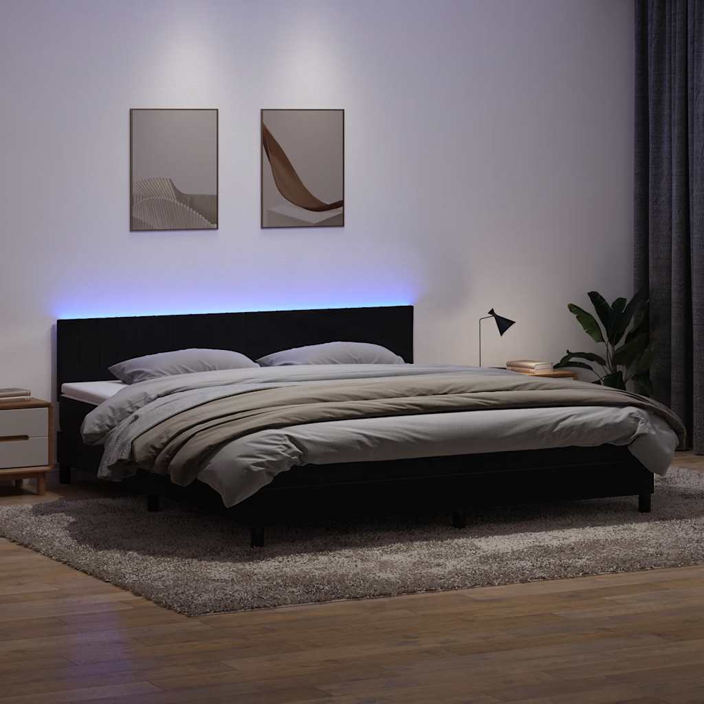 Sommier à lattes de lit avec matelas et LED noir 200x220 cm velours - XIOS