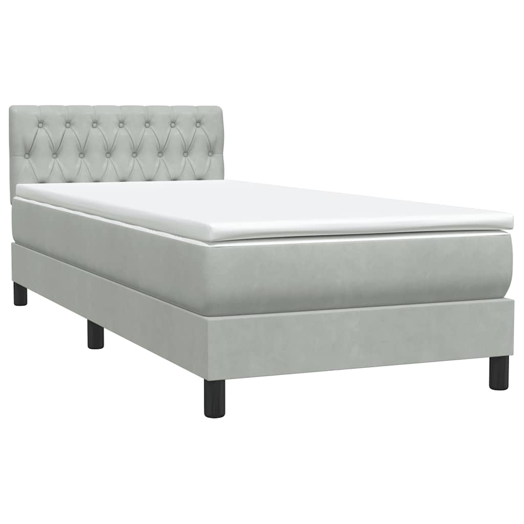 Sommier à lattes de lit et matelas et LED gris clair 80x210 cm velours - XIOS
