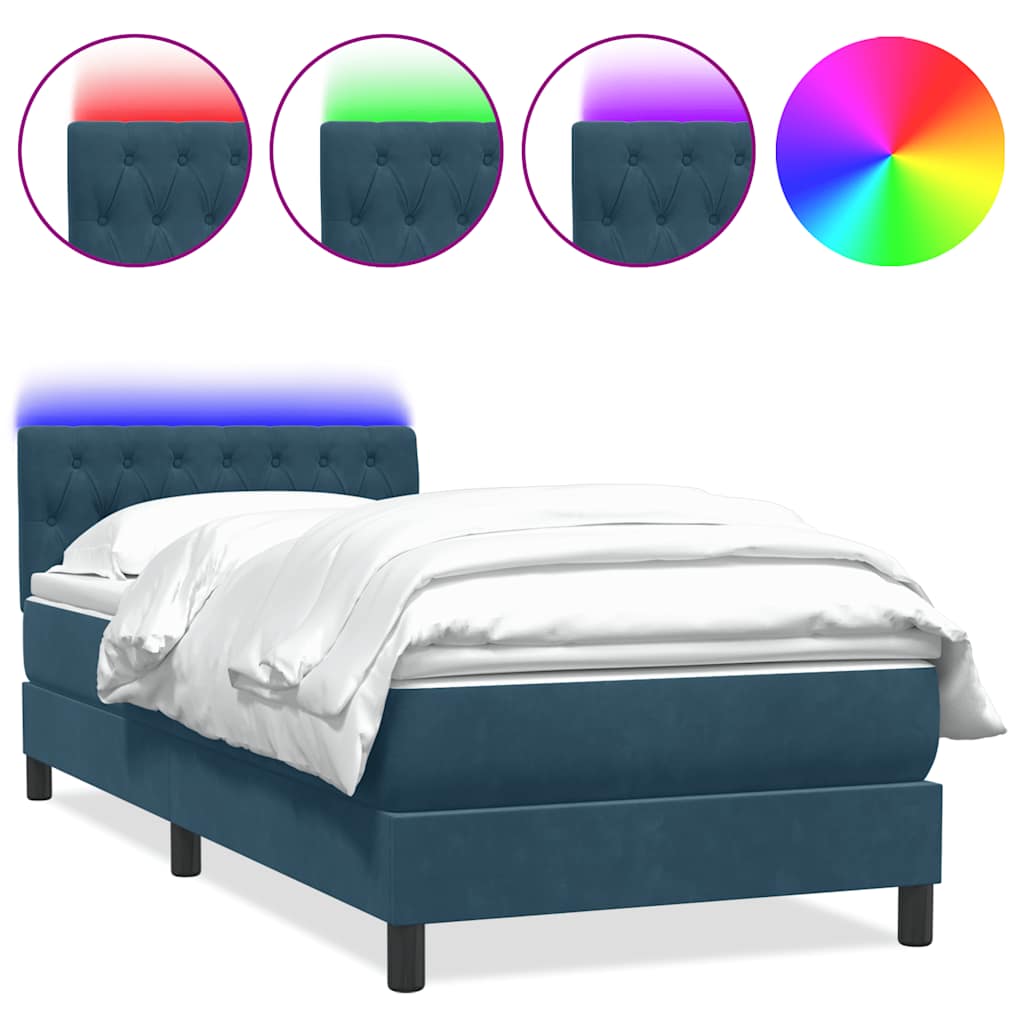 Sommier à lattes de lit et matelas et LED bleu foncé 80x210 cm velours - XIOS