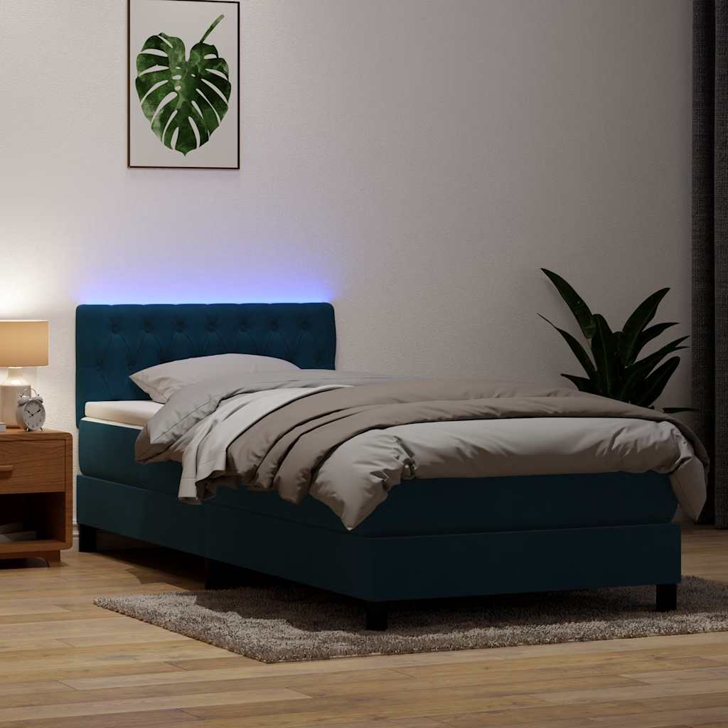 Sommier à lattes de lit et matelas et LED bleu foncé 80x210 cm velours - XIOS