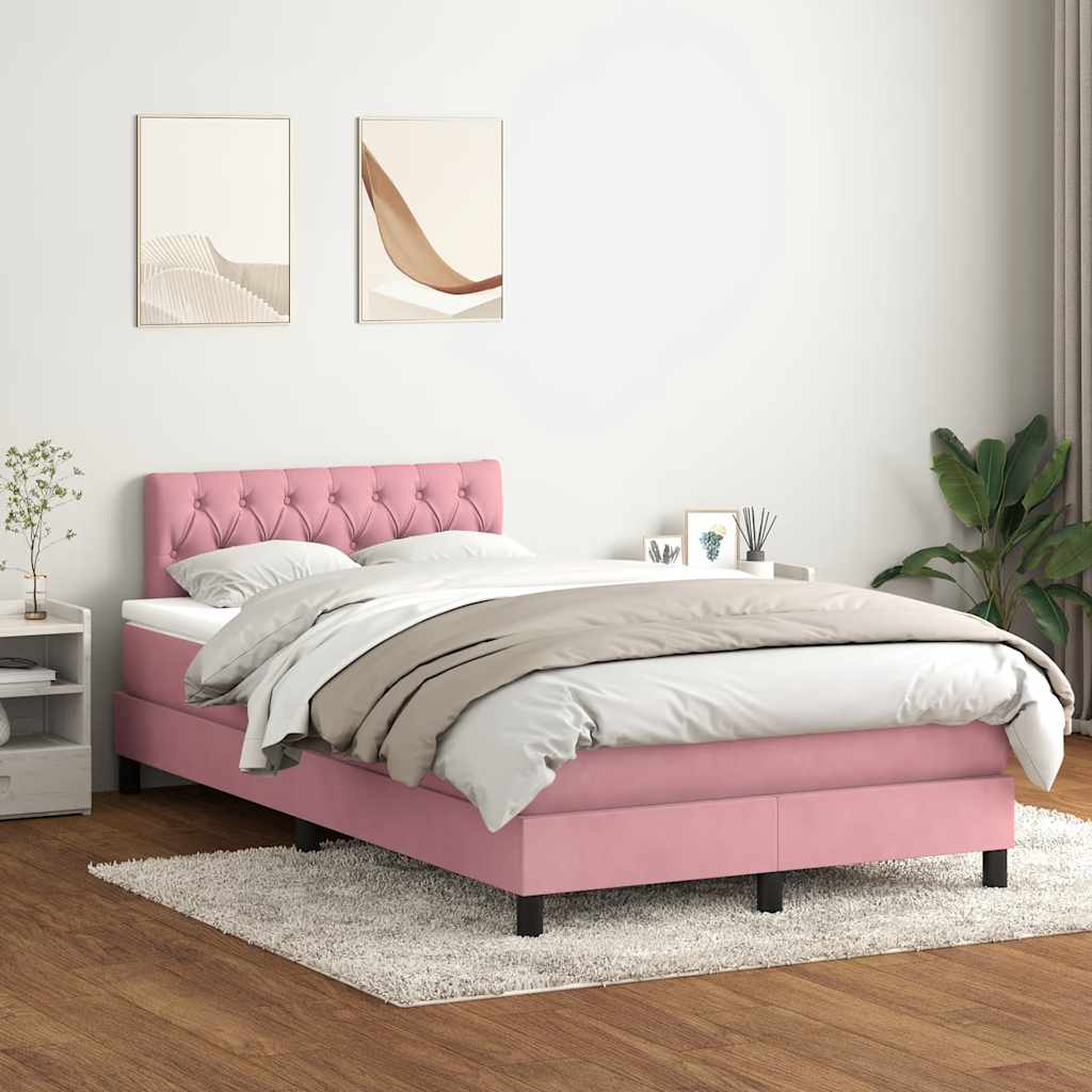 Sommier à lattes de lit avec matelas et LED rose 120x210 cm velours - XIOS