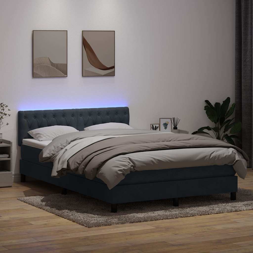 Sommier à lattes de lit et matelas et LED gris foncé 140x210cm velours - XIOS