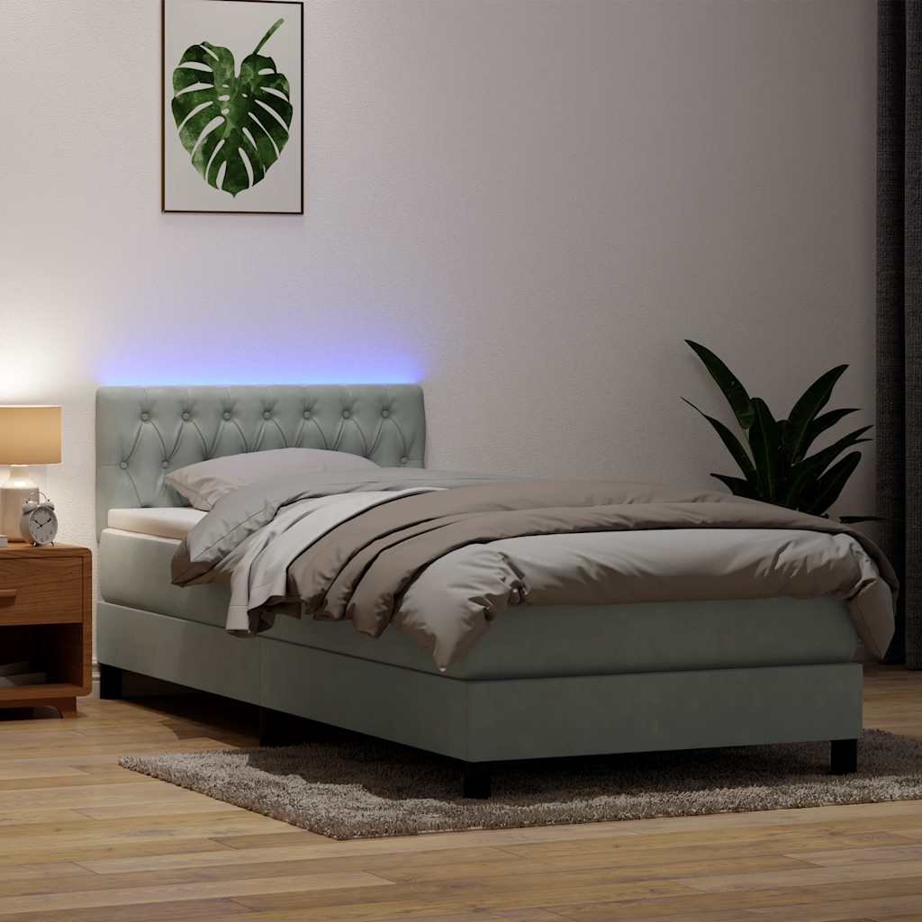 Sommier à lattes de lit et matelas et LED gris clair 80x220 cm velours - XIOS