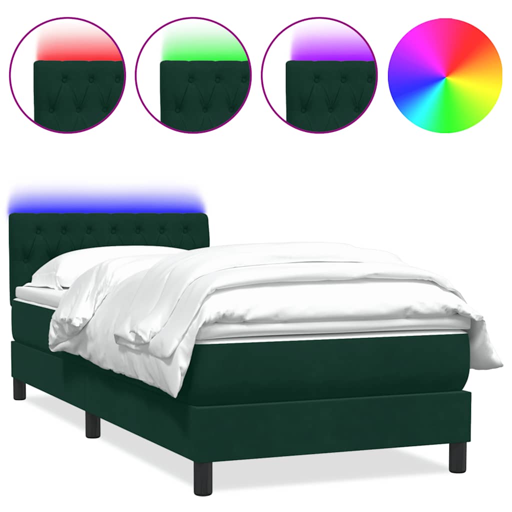 Sommier à lattes de lit et matelas et LED vert foncé 80x220 cm velours - XIOS
