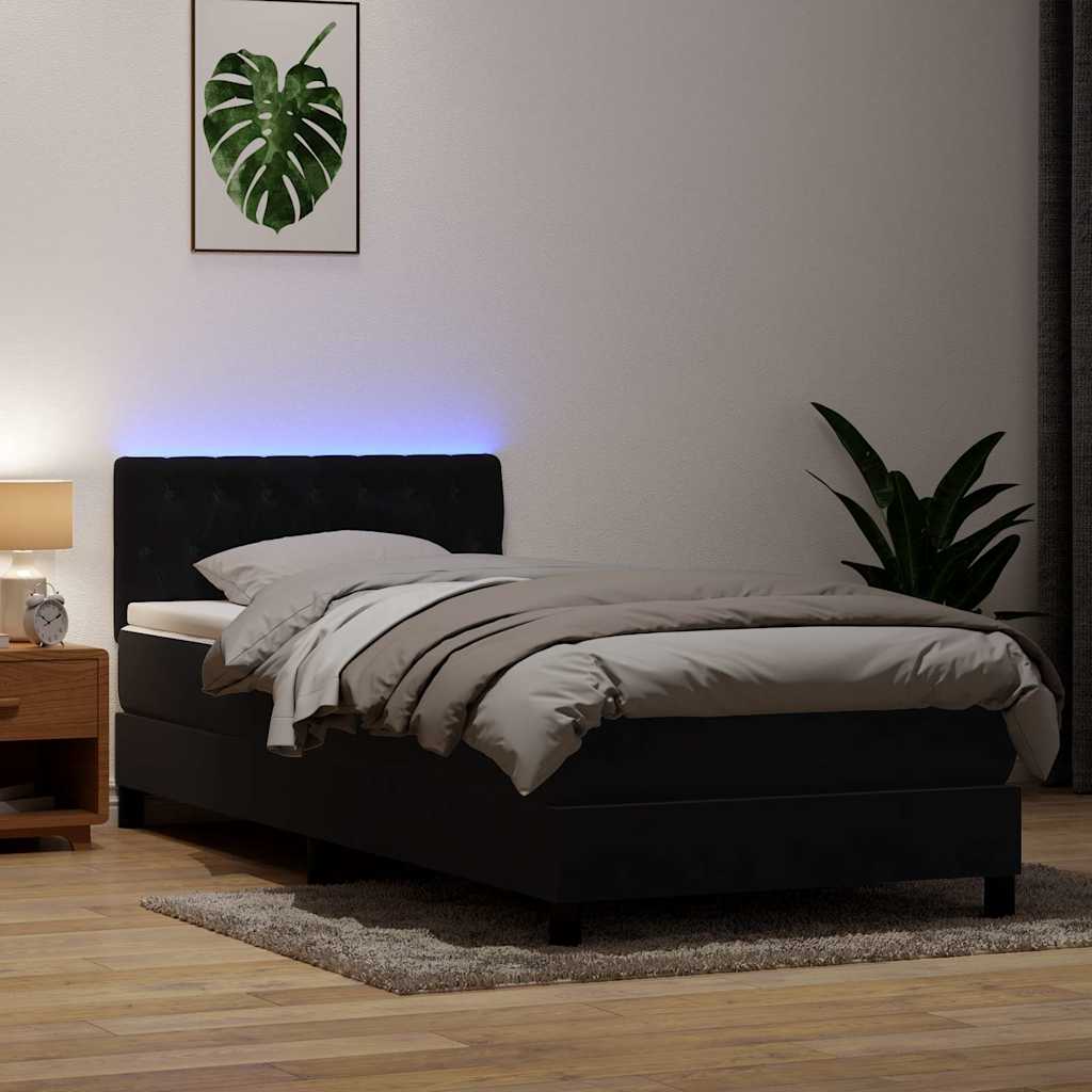 Sommier à lattes de lit avec matelas et LED noir 90x220 cm velours - XIOS