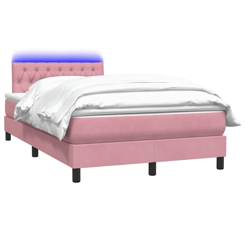 Sommier à lattes de lit avec matelas et LED rose 120x220 cm velours - XIOS