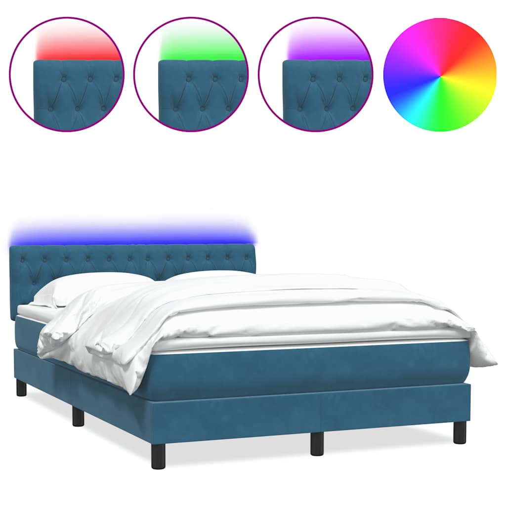 Sommier à lattes de lit et matelas et LED bleu foncé 140x220cm velours - XIOS