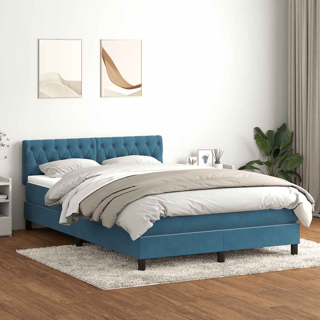 Sommier à lattes de lit et matelas et LED bleu foncé 140x220cm velours - XIOS