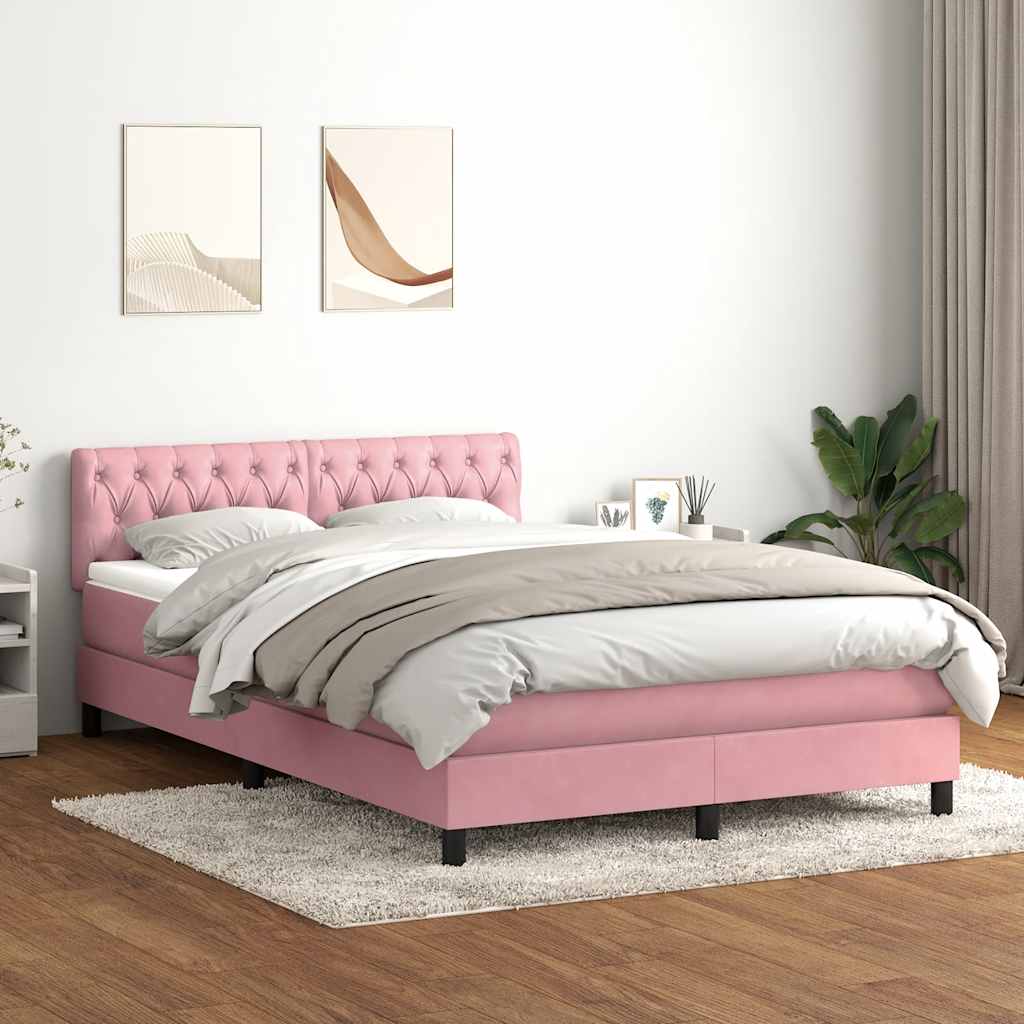 Sommier à lattes de lit avec matelas et LED rose 140x220 cm velours - XIOS