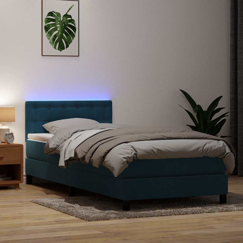 Sommier à lattes de lit et matelas et LED bleu foncé 80x210 cm velours - XIOS