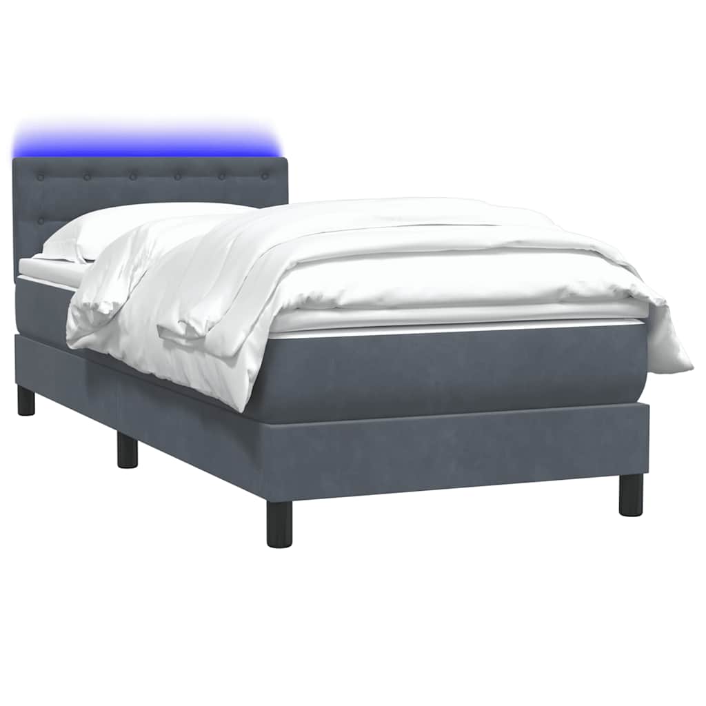 Sommier à lattes de lit et matelas et LED gris foncé 90x210 cm velours - XIOS