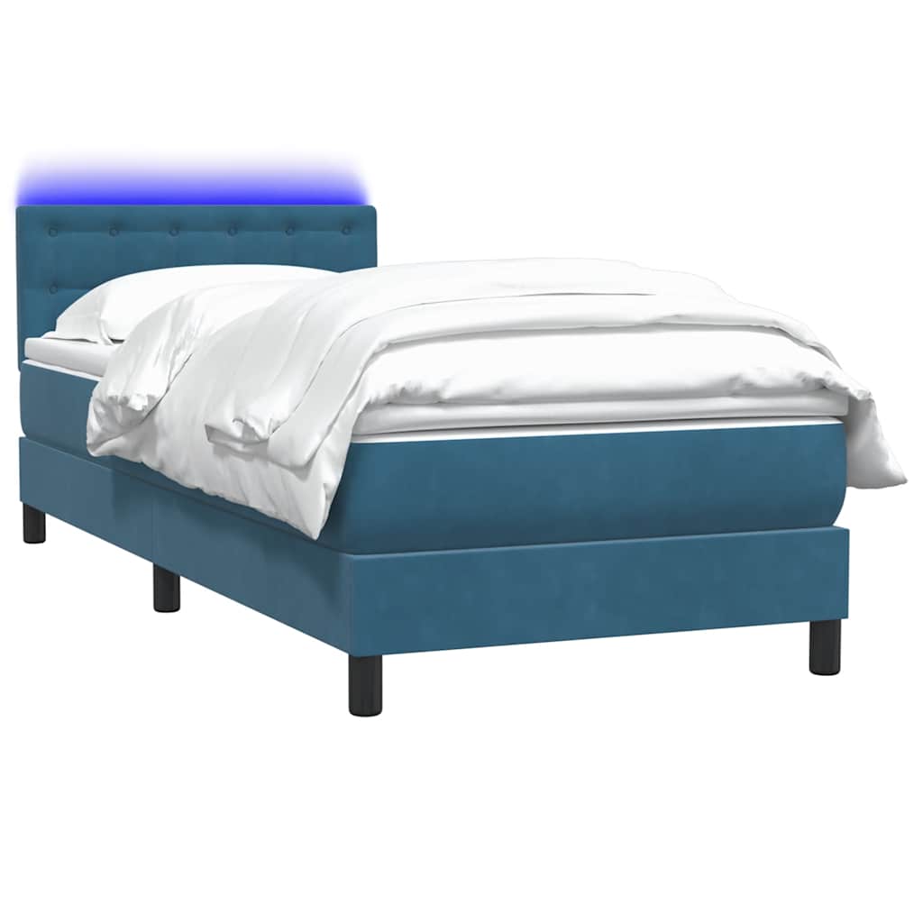 Sommier à lattes de lit et matelas et LED bleu foncé 90x210 cm velours - XIOS
