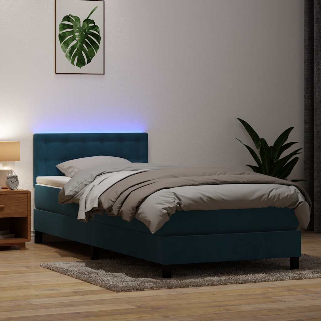 Sommier à lattes de lit et matelas et LED bleu foncé 90x210 cm velours - XIOS