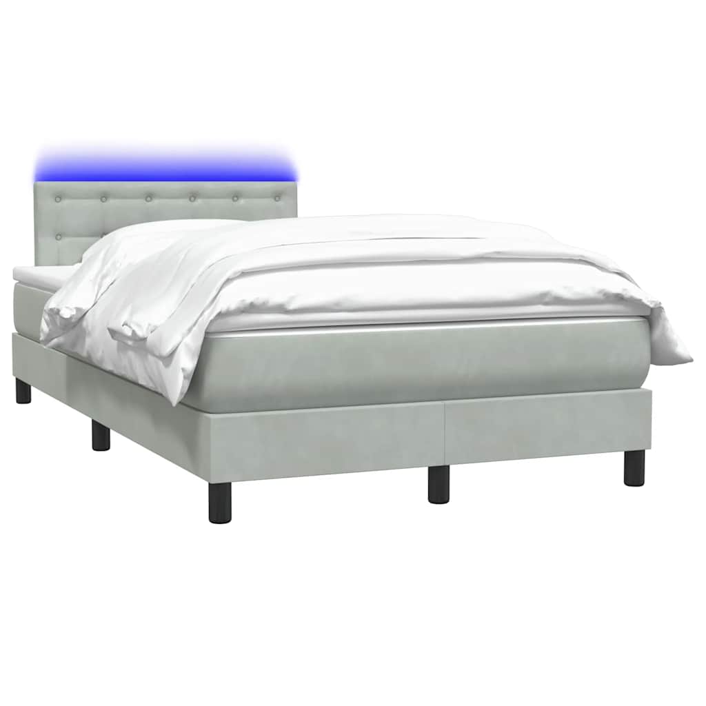 Sommier à lattes de lit et matelas et LED gris clair 120x210cm velours - XIOS