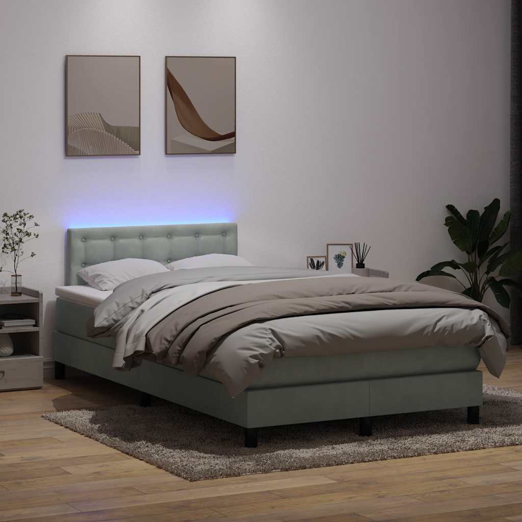 Sommier à lattes de lit et matelas et LED gris clair 120x210cm velours - XIOS