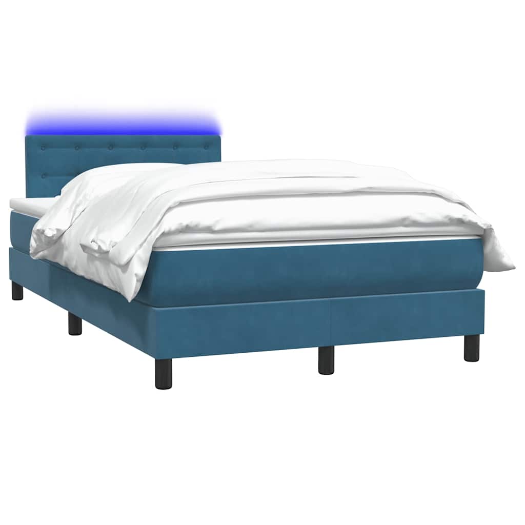Sommier à lattes de lit et matelas et LED bleu foncé 120x210cm velours - XIOS