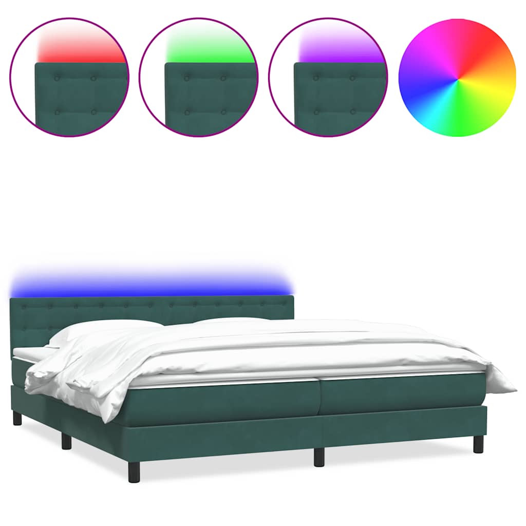 Sommier à lattes de lit et matelas et LED vert foncé 180x210cm velours - XIOS