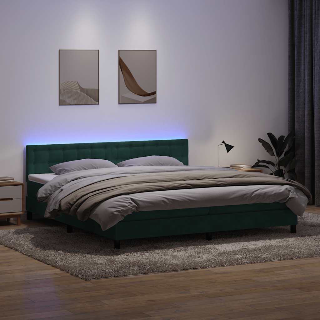 Sommier à lattes de lit et matelas et LED vert foncé 180x210cm velours - XIOS