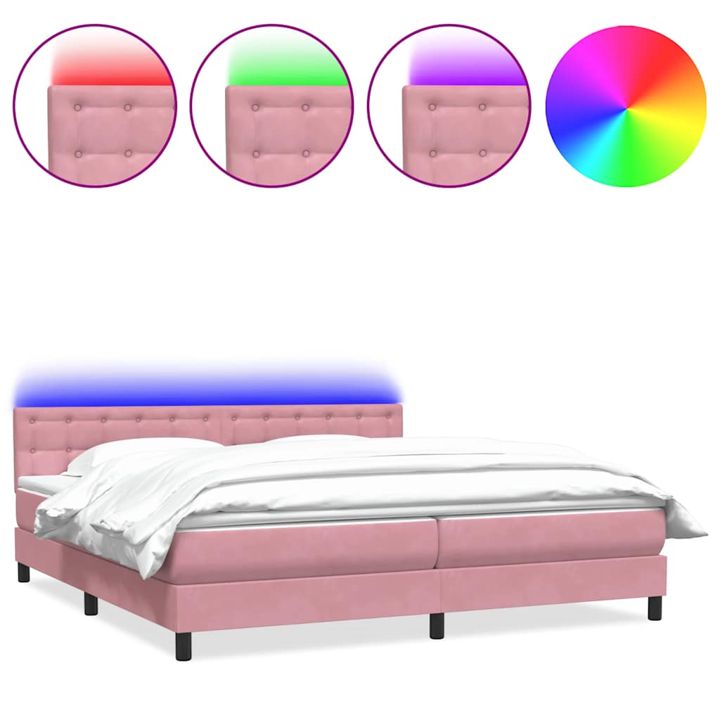 Sommier à lattes de lit avec matelas et LED rose 180x210 cm velours - XIOS