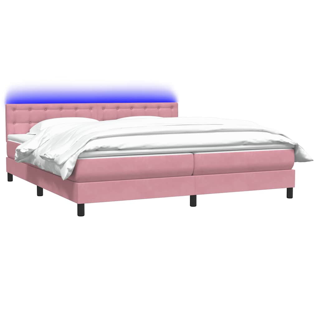 Sommier à lattes de lit avec matelas et LED rose 180x210 cm velours - XIOS