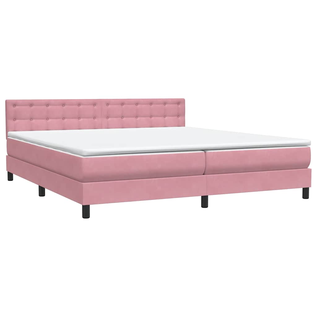 Sommier à lattes de lit avec matelas et LED rose 180x210 cm velours - XIOS