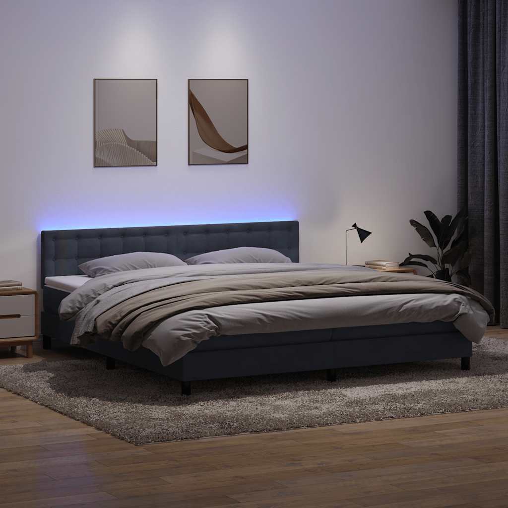 Sommier à lattes de lit et matelas et LED gris foncé 200x210cm velours - XIOS
