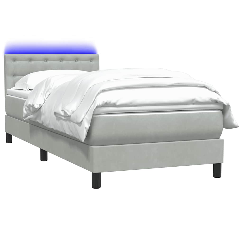 Sommier à lattes de lit et matelas et LED gris clair 80x220 cm velours - XIOS