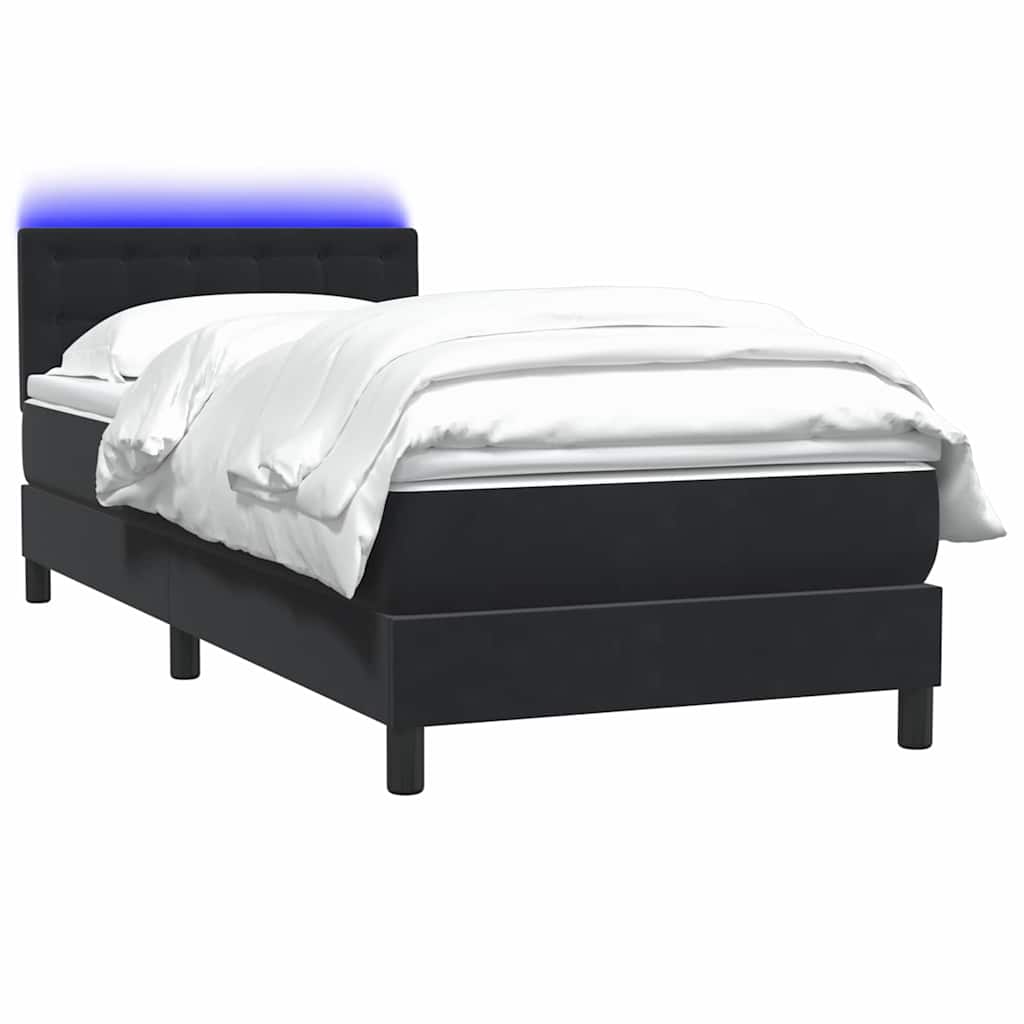 Sommier à lattes de lit avec matelas et LED noir 80x220 cm velours - XIOS