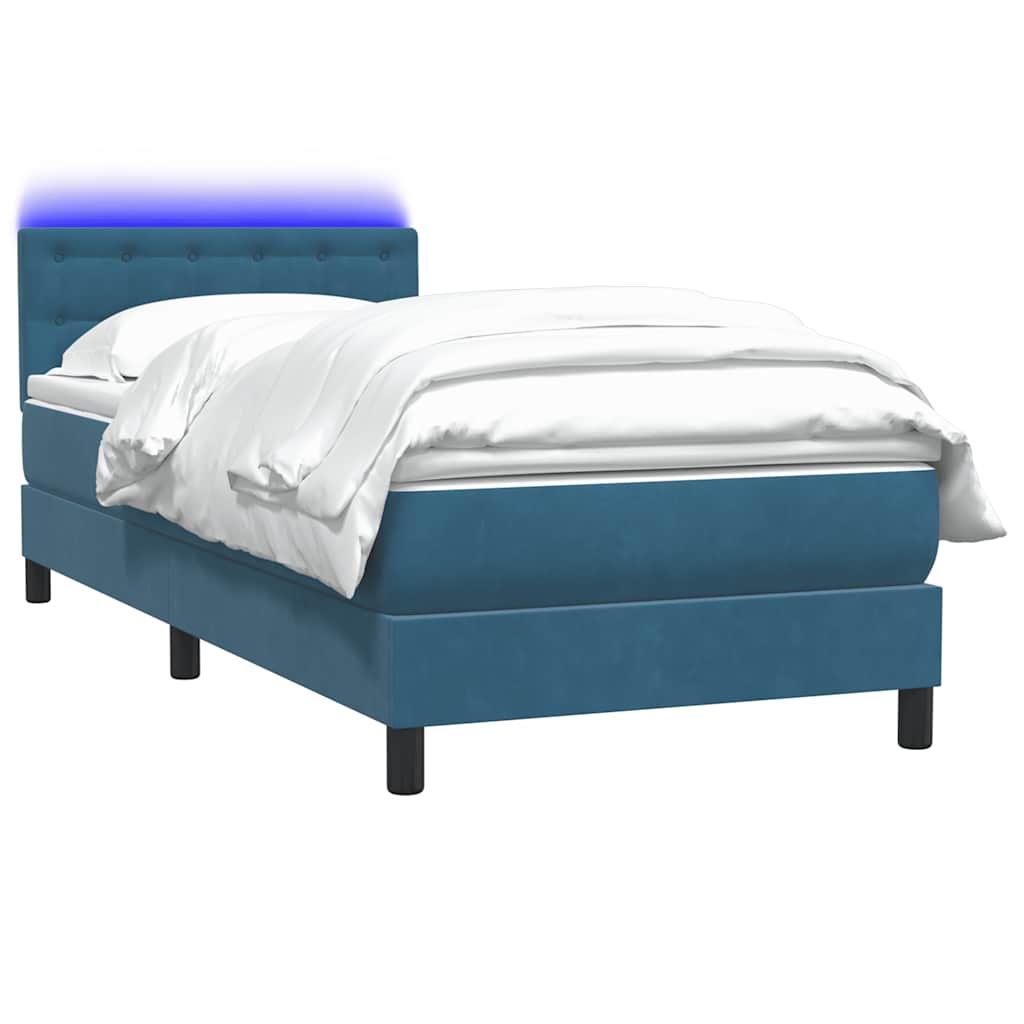 Sommier à lattes de lit et matelas et LED bleu foncé 80x220 cm velours - XIOS