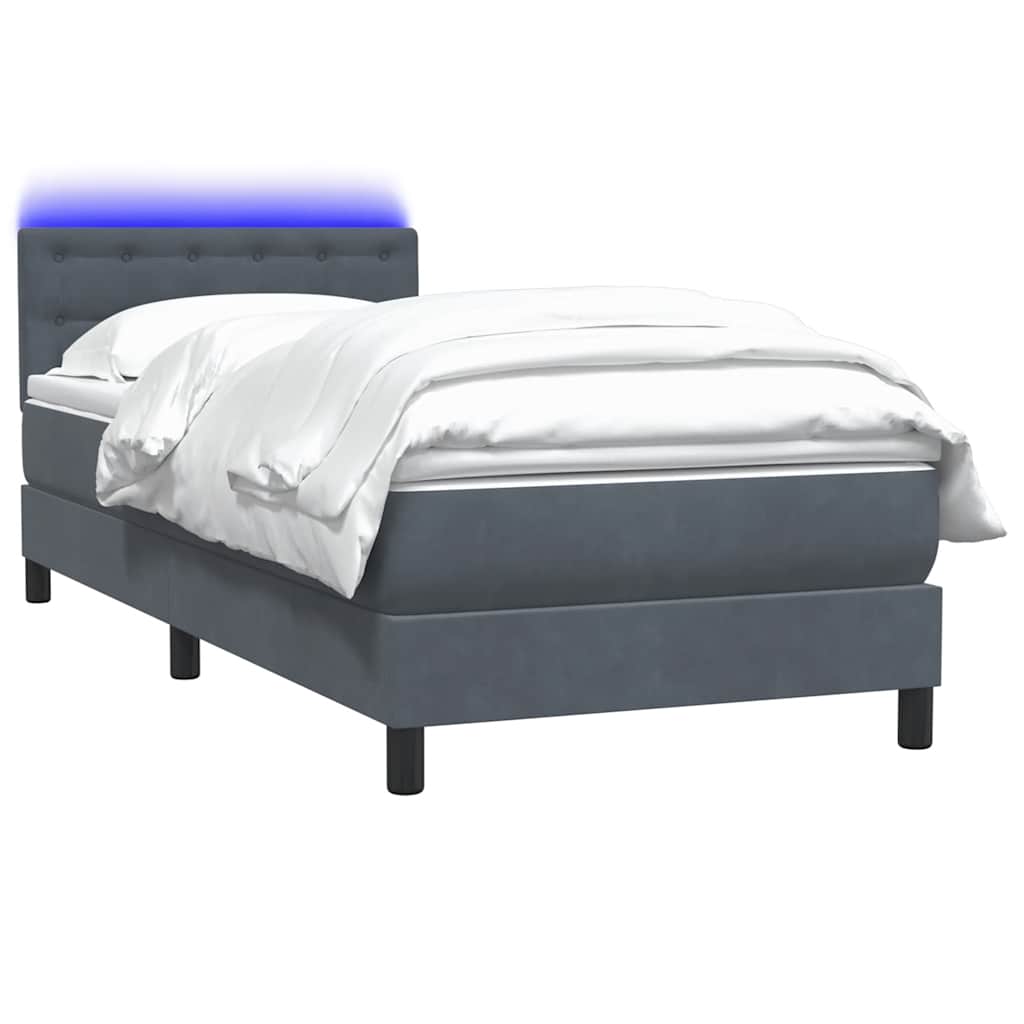 Sommier à lattes de lit et matelas et LED gris foncé 90x220 cm velours - XIOS