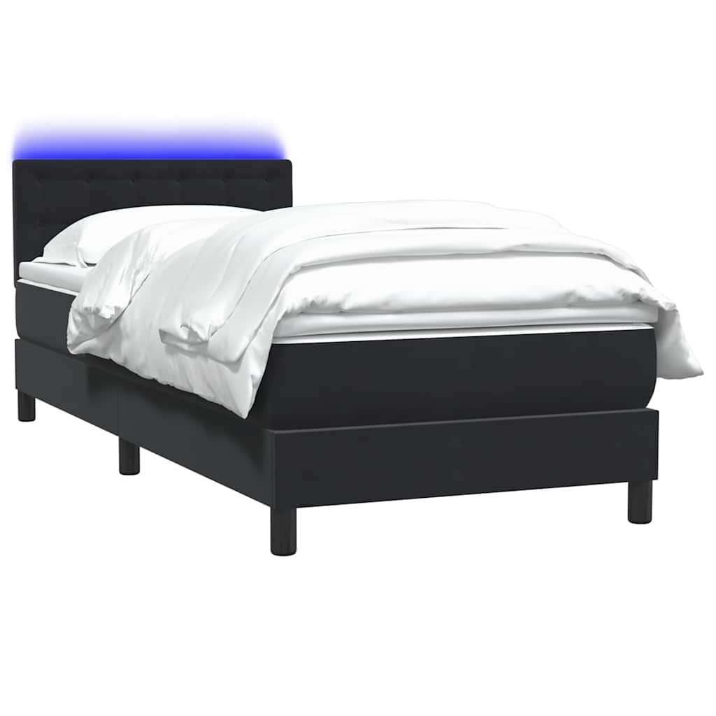 Sommier à lattes de lit avec matelas et LED noir 100x220 cm velours - XIOS