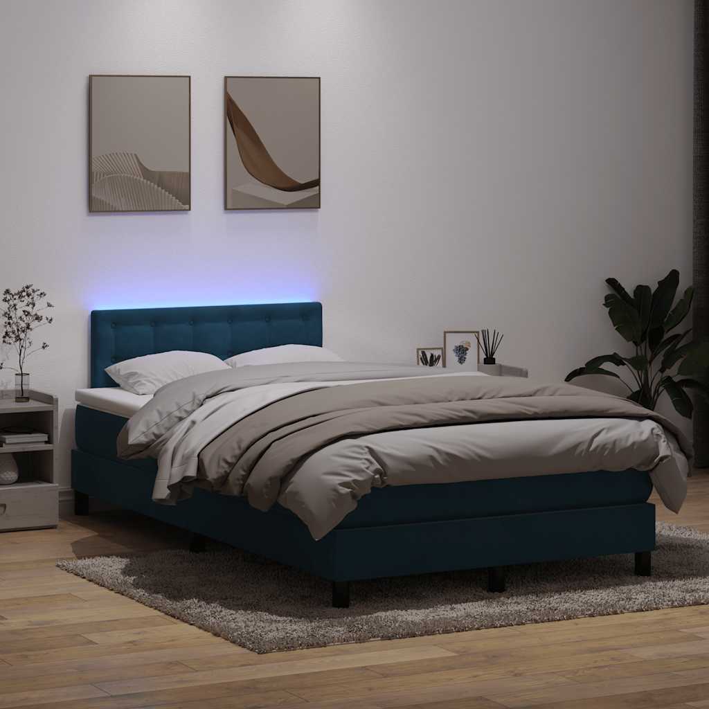 Sommier à lattes de lit et matelas et LED bleu foncé 120x220cm velours - XIOS