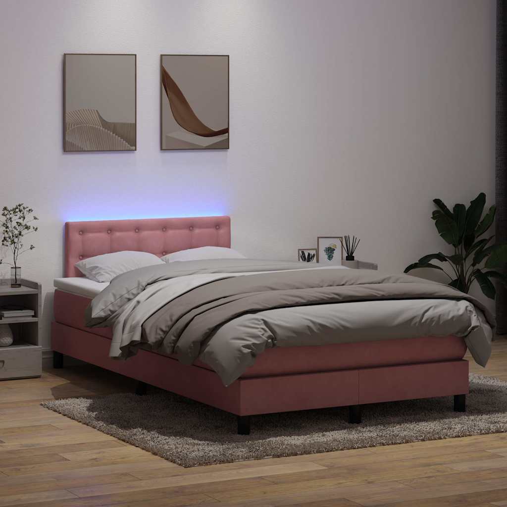 Sommier à lattes de lit avec matelas et LED rose 120x220 cm velours - XIOS