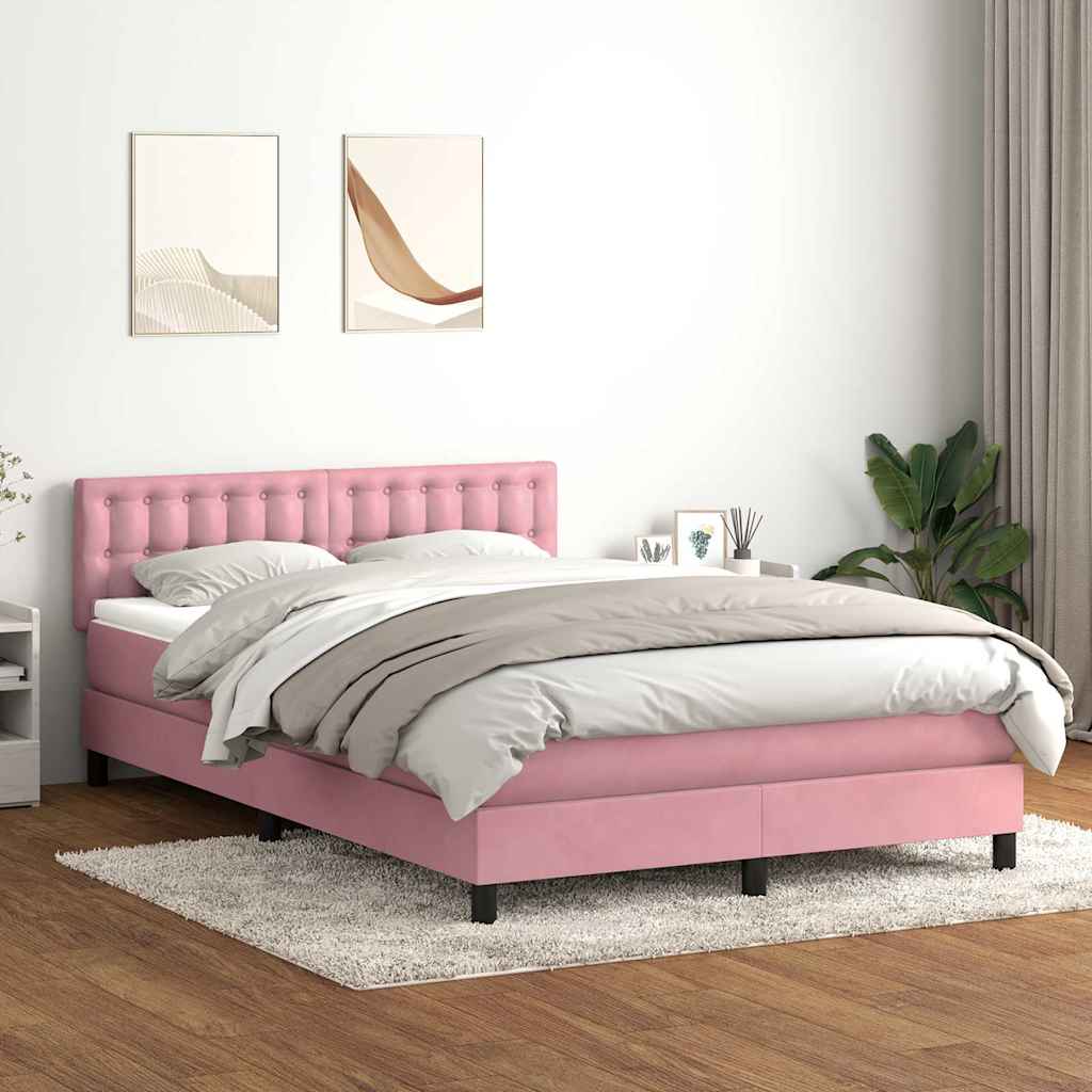 Sommier à lattes de lit avec matelas et LED rose 140x220 cm velours - XIOS