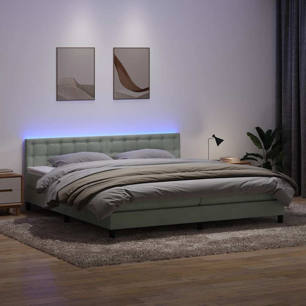 Sommier à lattes de lit et matelas et LED gris clair 180x220cm velours - XIOS