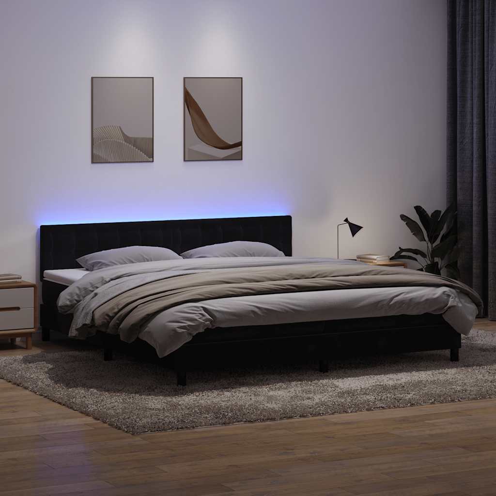 Sommier à lattes de lit avec matelas et LED noir 200x220 cm velours - XIOS