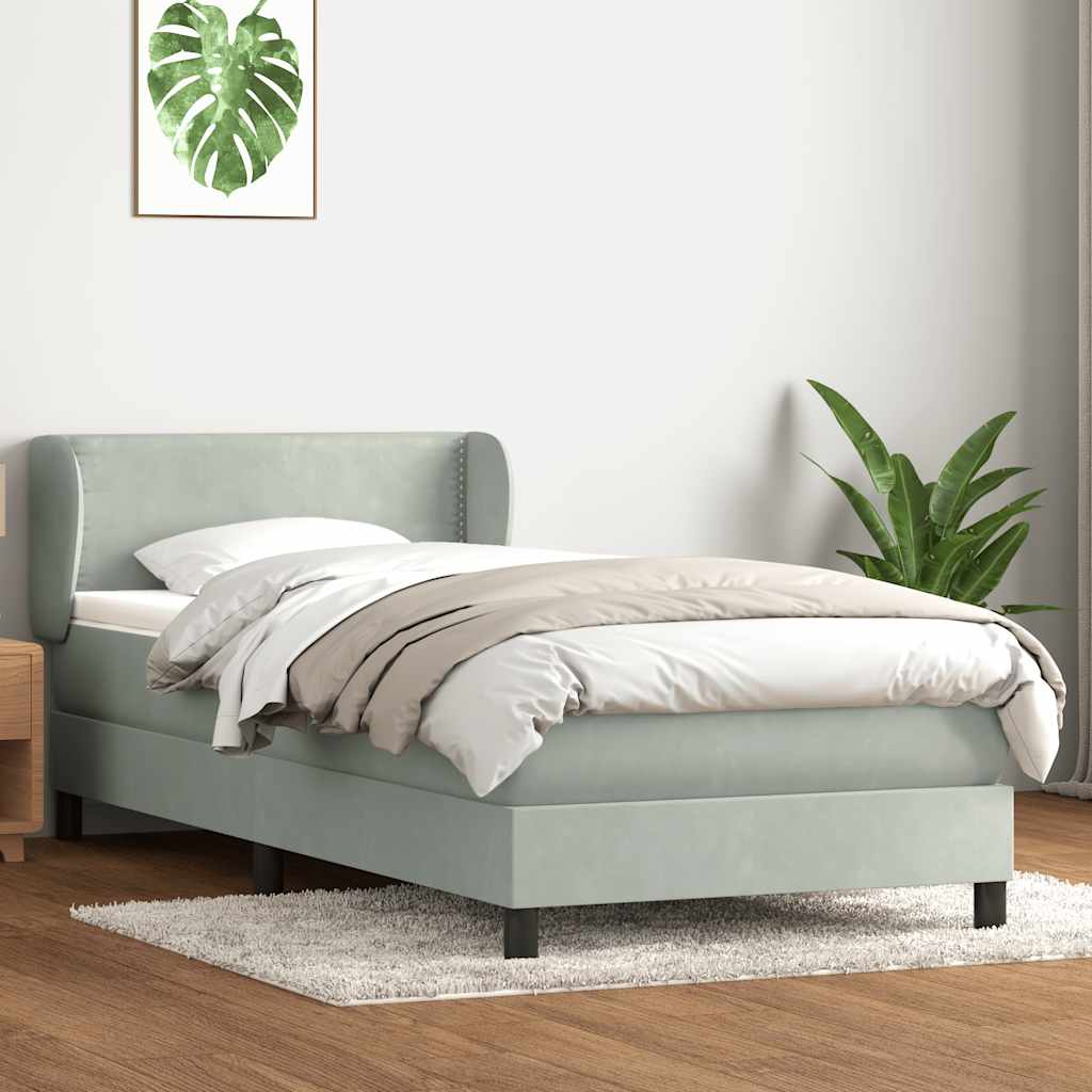 Sommier à lattes de lit et matelas gris clair 90x210 cm velours - XIOS