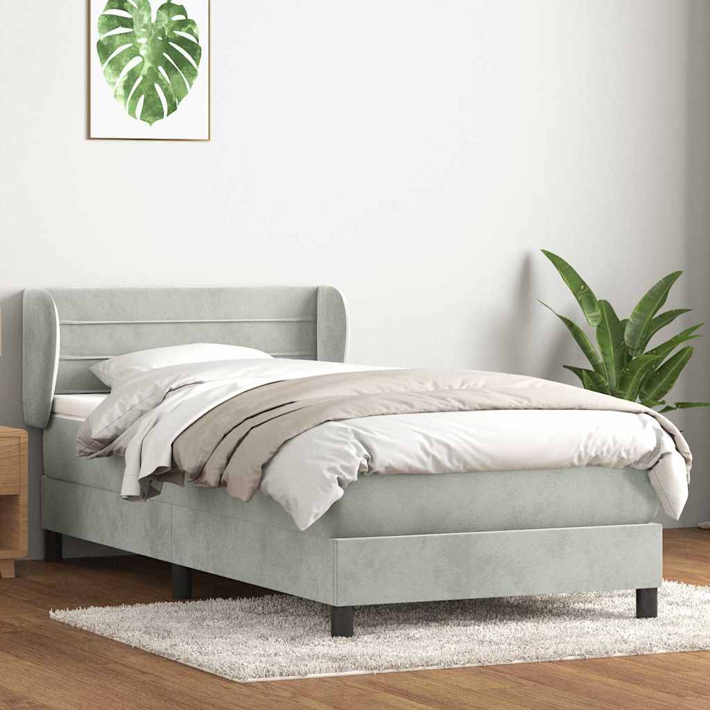 Sommier à lattes de lit et matelas gris clair 90x210 cm velours - XIOS
