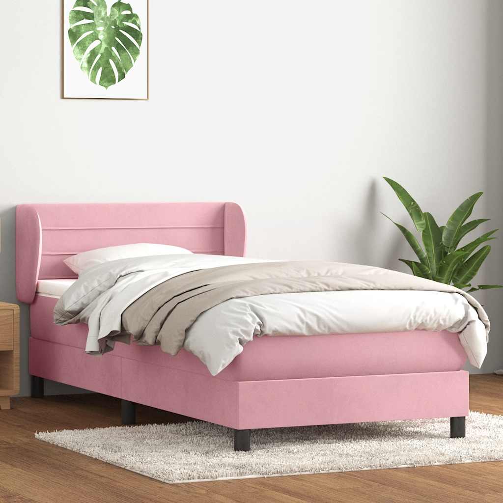 Sommier à lattes de lit avec matelas rose 90x220 cm velours - XIOS