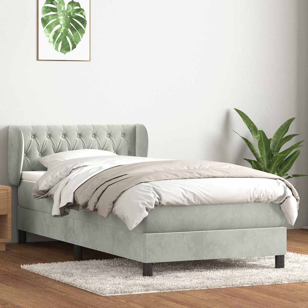 Sommier à lattes de lit et matelas gris clair 80x220 cm velours - XIOS