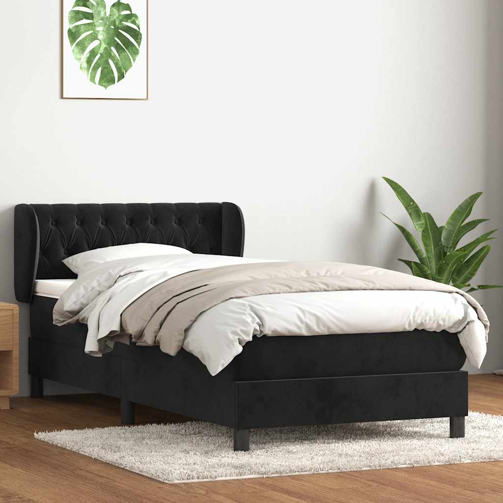 Sommier à lattes de lit avec matelas noir 100x220 cm velours - XIOS